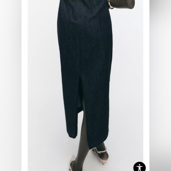 Zara Gold Applique Denim Midi Dress - Picture 3 of 10